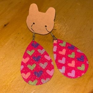 Boutique Valentines Day multicolored glittered heart drop dangle earrings -New!